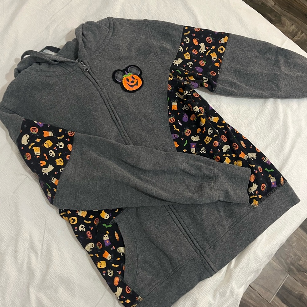 Disney Halloween Gray Hoodie with Patterned Sleeves